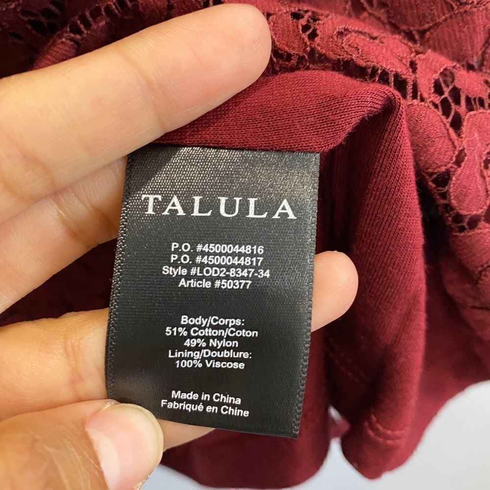 Aritzia Talula Oji Bugundy Lace Short Sleeve Mini Dress Small - Picture 7 of 9
